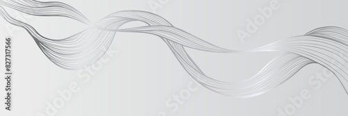 Abstract flowing silver waves on grey background. Line art design elements. Elements for design.Best for deign invitation, packaging design, wall art, banner or cover. Vector illustration.