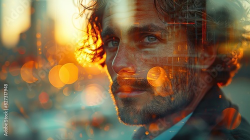 multiple exposure shot of handsome young businessman superimposed on a cityscape