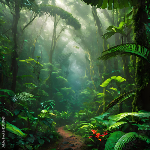 exotic dense green rainforest, ai-generatet