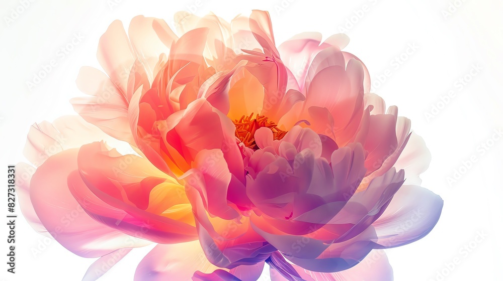 floating peony, isolated on white background, close up, dazzling colors, Double exposure silhouette with bouquet floating peony, isolated on white background, close up, dazzling colors, Double exposure silhouette with bouquet