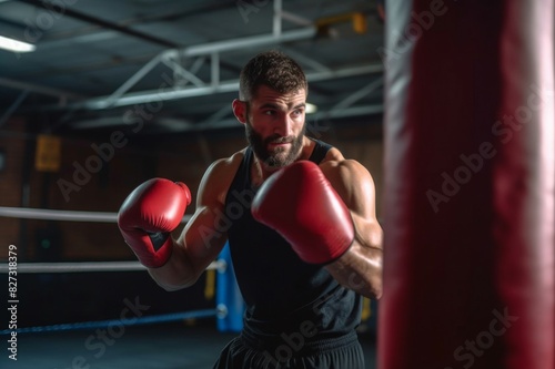 Young Athletic Male Professional Boxer Exercising And Training © alisaaa