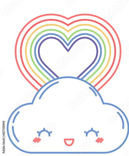 Regenbogen Herz mit niedlicher Wolke, Vektor