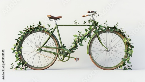 Green Bicycle Covered in Vines