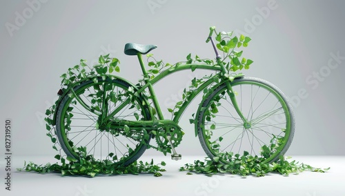 Green Bicycle Covered in Vines