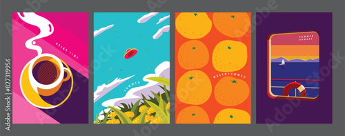 Summer layout , poster banner template, flat vector, colorful minimal illustration