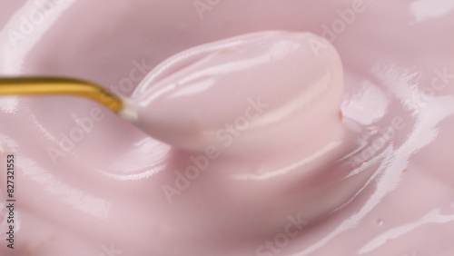 Fresh fruit yogurt mix with spoon © Евгений Логвиненко