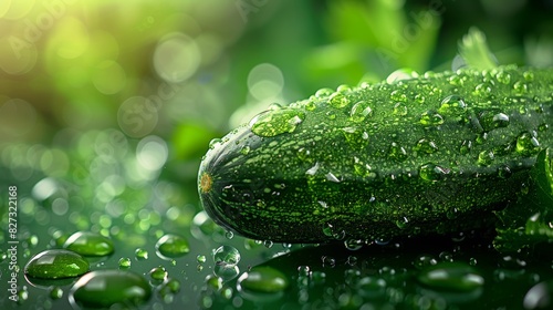 Dramatic close-up of a glistening cucumber surrounded by vibrant green leaves  capturing the essence of fresh garden produce. Generative Ai