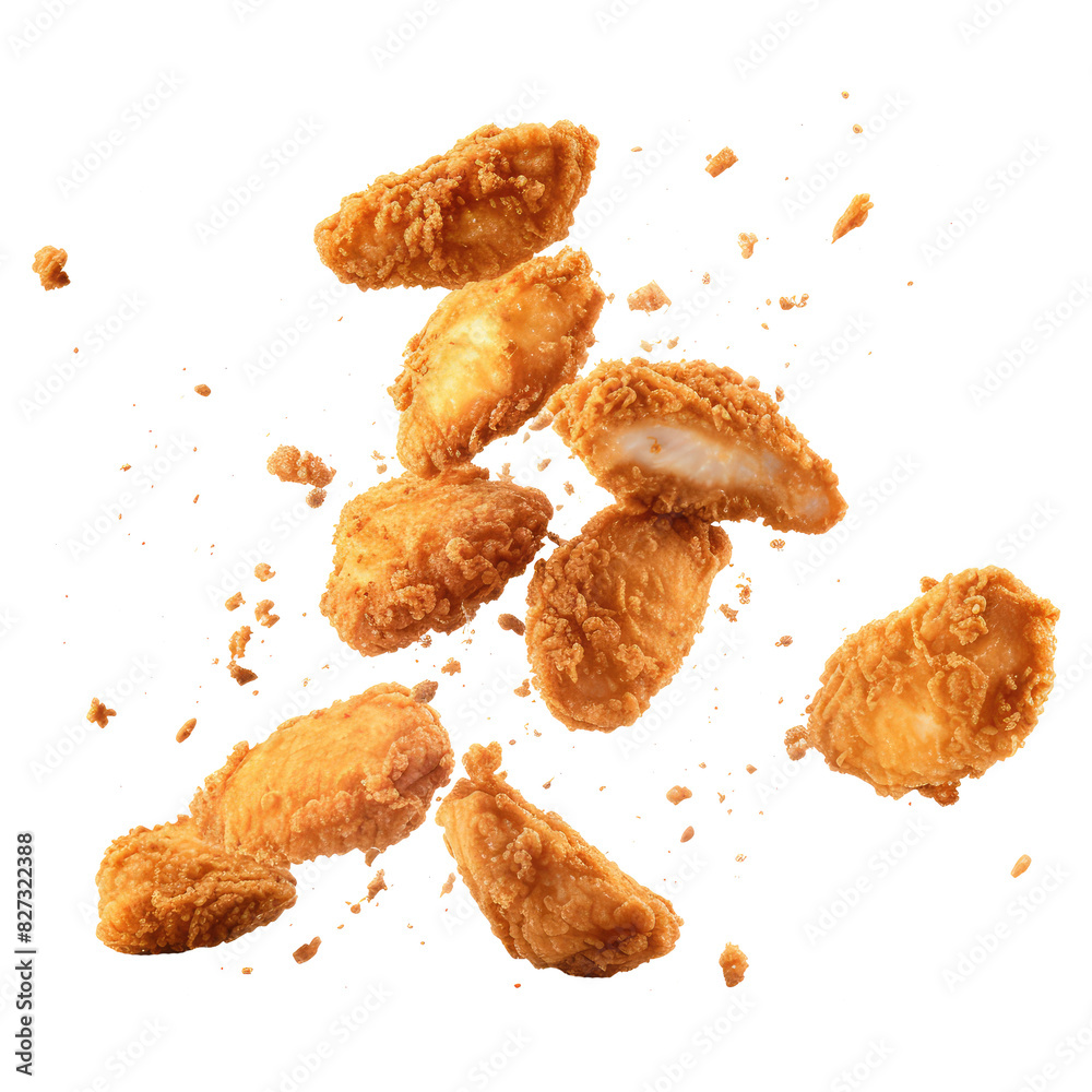 Crispy fried chicken nuggets isolated on transparent white background, clipping path Crispy fried chicken nuggets isolated on transparent white background, clipping path