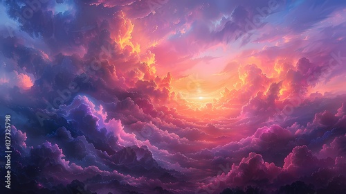 sunset sky filled with soft fluffy hues, blending pastel pinks, purples, and oranges © ALLAH KING OF WORLD