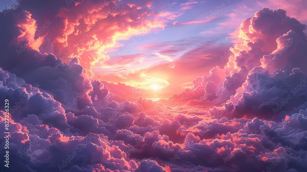 sunset sky filled with soft fluffy hues, blending pastel pinks, purples, and oranges