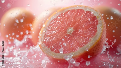 Ripe grapefruit bursting with juicy freshness and vibrant color  highlighted by a spray of water droplets. Generative Ai