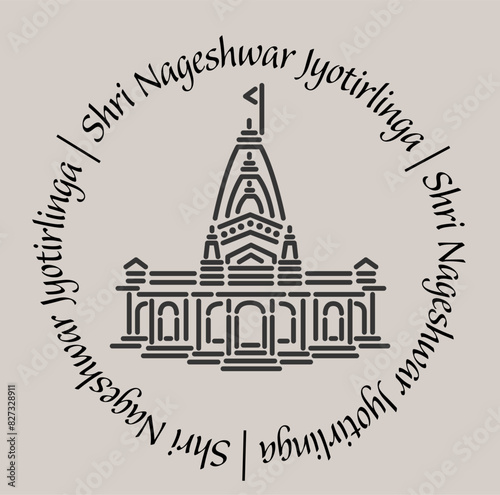 Nageshwar jyotirlinga temple 2d icon with lettering. Art work photo