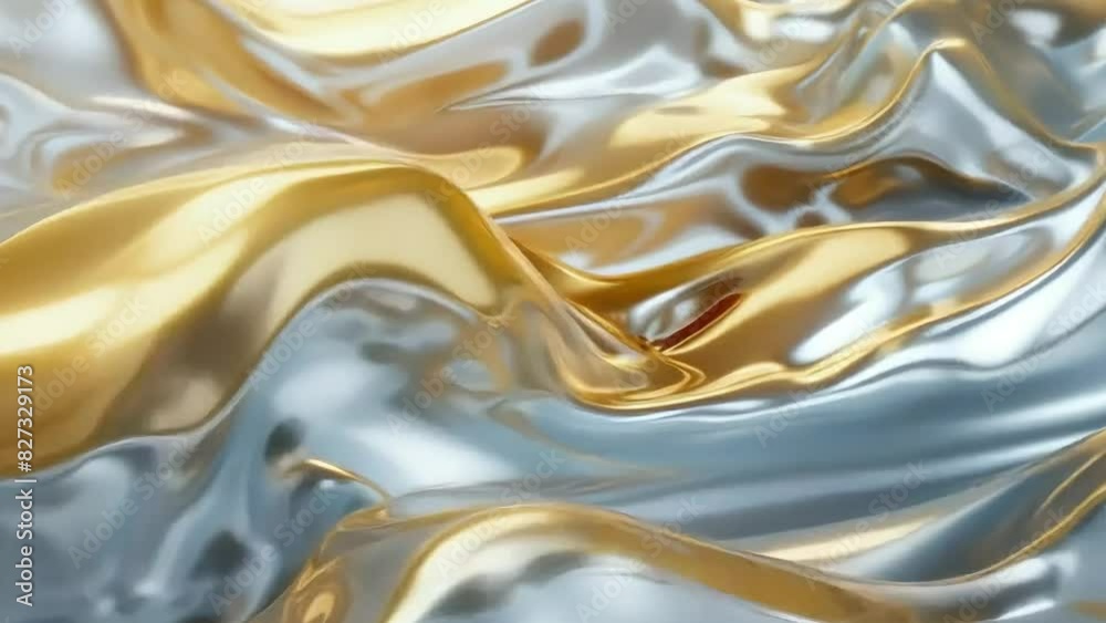 A surreal flow of glossy golden liquid forming waves, Abstract liquid ...