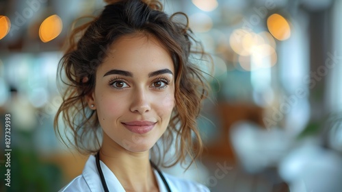 medical concept of indian beautiful female doctor in white coat with stethoscope