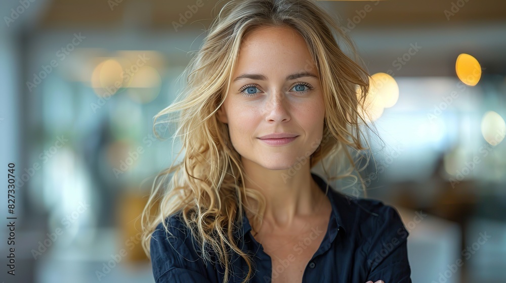 Obraz premium confident businesswoman with arms crossed standing at office