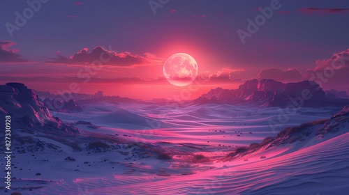 tranquil desert with dunes glowing under soft liquid hues