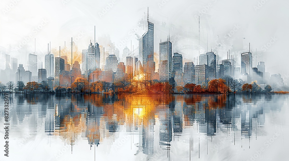 city background architectural with drawings of modern for use web magazine or poster design
