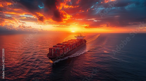 container cargo freight ship at sunset photo