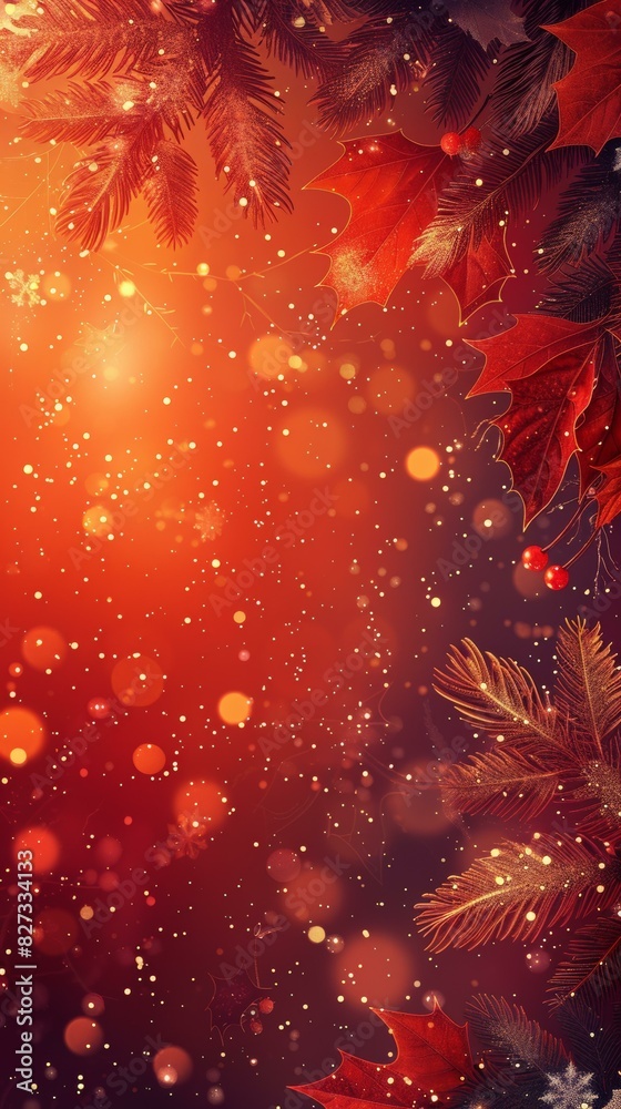 Christmas background with red and gold leaves Christmas background with red and gold leaves