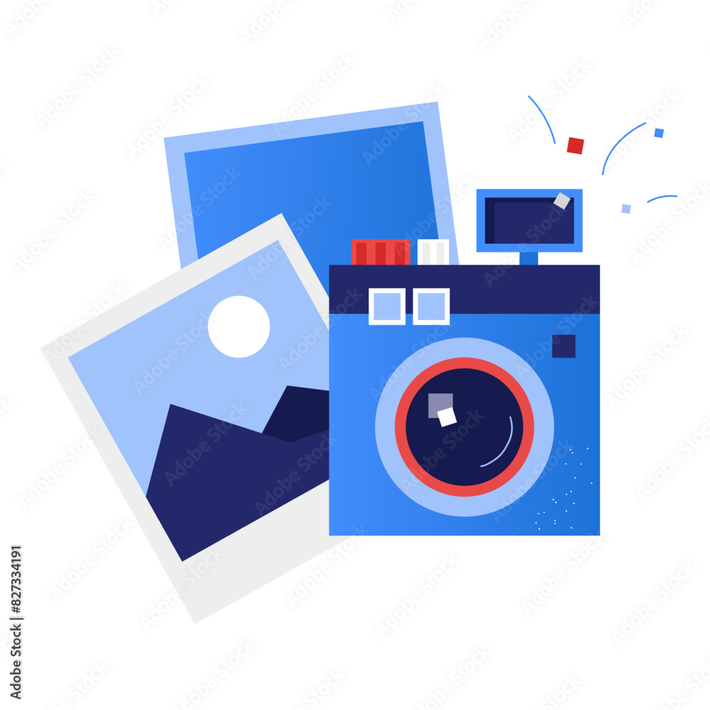 Composition with camera and photos Composition with camera and photos