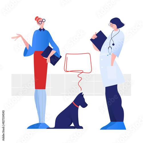 Dog owner having an appointment with vet doctor