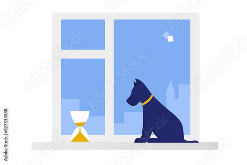 Dog waiting for owner on windowsill
