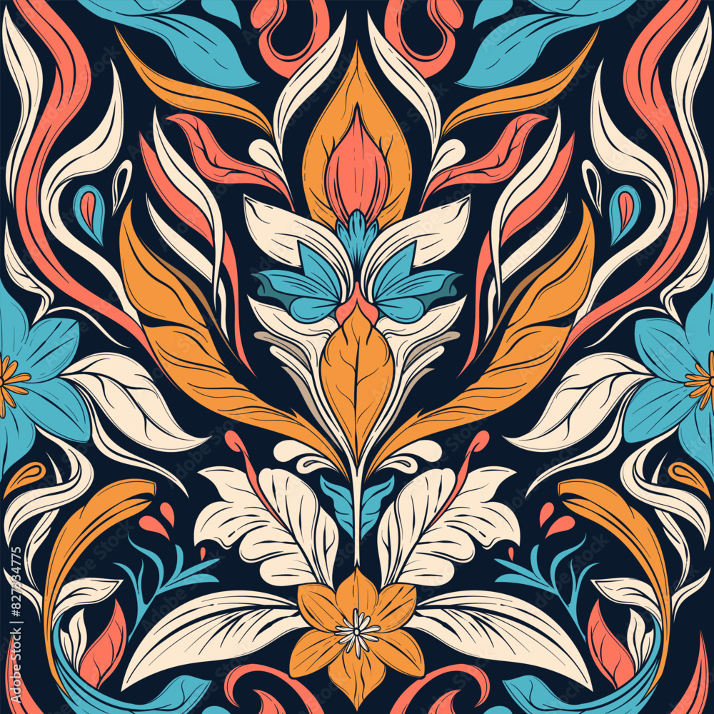 a blue-themed bohemian-style pattern with crisscrossing leaves a blue-themed bohemian-style pattern with crisscrossing leaves