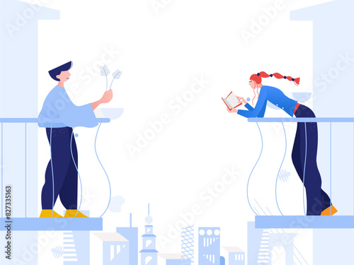 Isolated people communicating from balconies