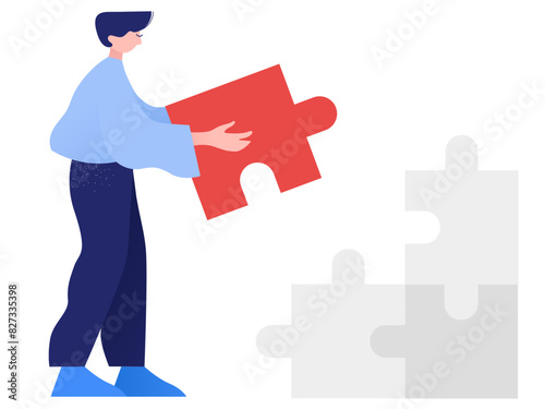 Man completing puzzle