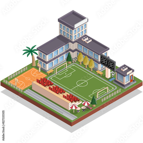 School infrastructure.  Isometric. Isolated on white background. Vector illustration.