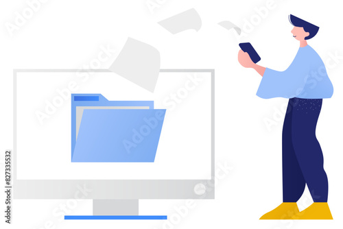 Man transferring files from phone to computer