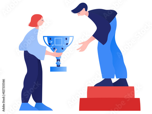 Man winning trophy