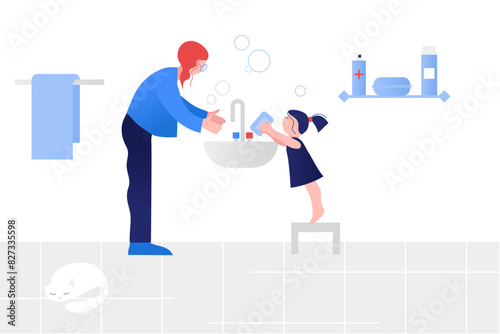 Mom and daughter washing hands