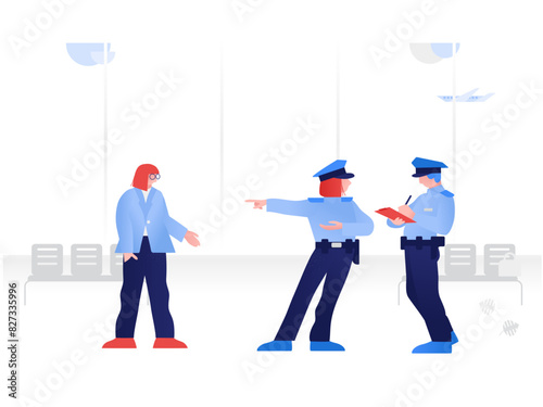 Police officers questioning a woman