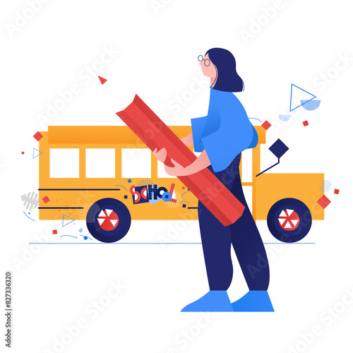 Schoolgirl about to get on a school bus