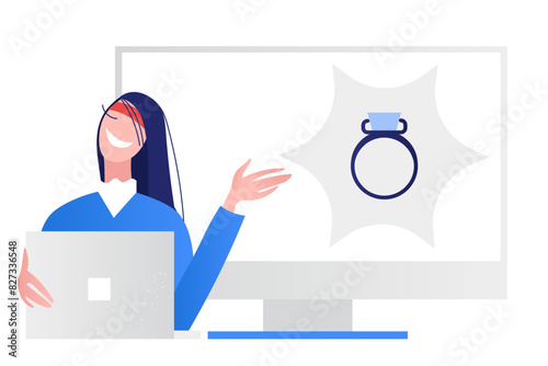 Smiling woman promoting jewelry