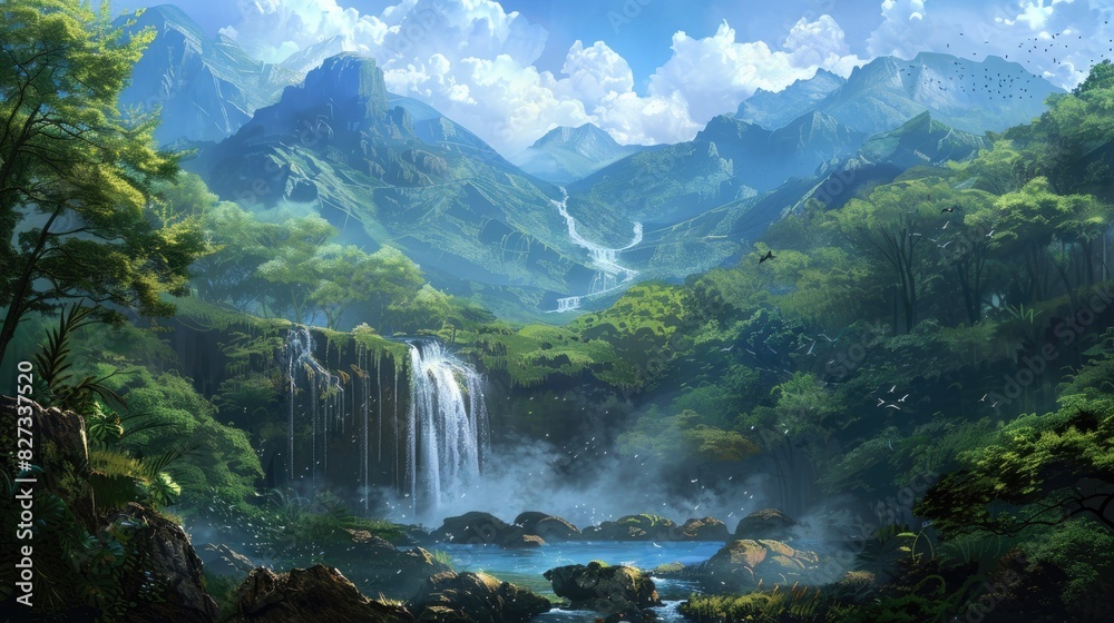 Fototapeta premium Scenic Images of Natural Landscapes Including Waterfalls and Mountains