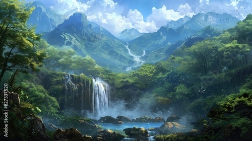 Scenic Images of Natural Landscapes Including Waterfalls and Mountains