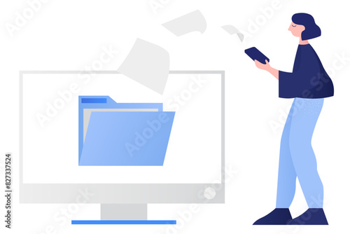 Woman transferring files from phone to computer