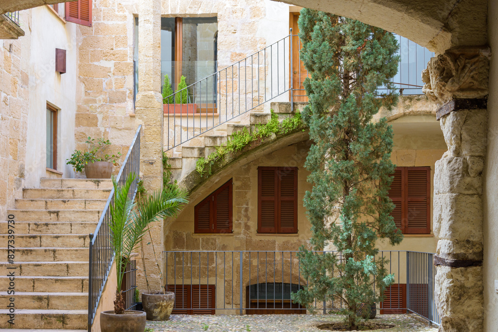 Fototapeta premium A Traditional courtyard in Palma de Mallorca, Balearic Islands, Spain