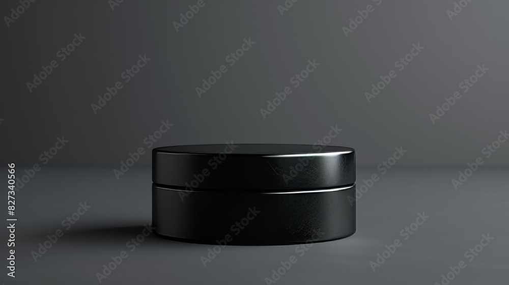 A black container with a lid sits on a grey surface A black container with a lid sits on a grey surface
