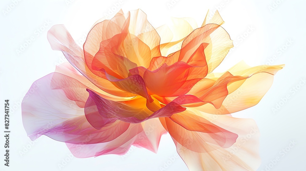 floating rose in the air, isolated on white background, close up, vibrant colors, Double exposure silhouette with petals floating rose in the air, isolated on white background, close up, vibrant colors, Double exposure silhouette with petals