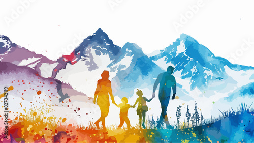 Familie Zusammenhalt Silhouette Berge Mountains Alpen Landschaft Outdoor Natur Wandern