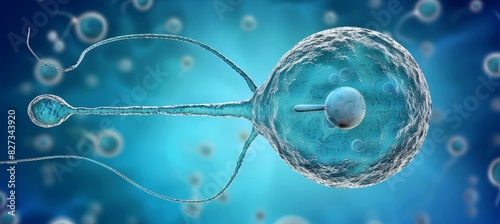 Illustration of secondary oocyte ovulation and fertilization in embryo development photo