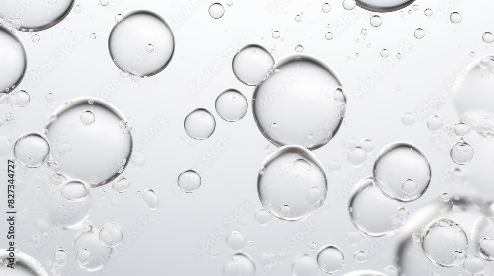 Macro shot of colorful water drops with shallow depth of field. Bubbles floating in water.
