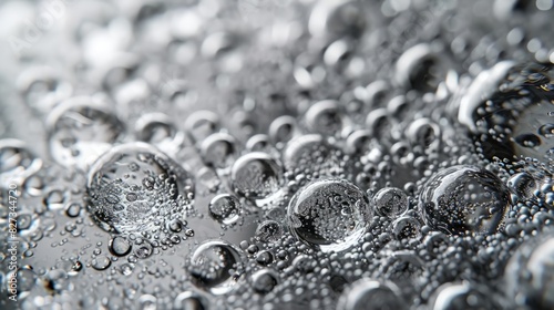 Macro shot of colorful water drops with shallow depth of field. Bubbles floating in water.