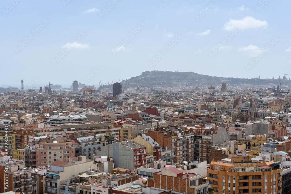 Barcelona, Spain: panorama view to Montjuic mountain Barcelona, Spain: panorama view to Montjuic mountain
