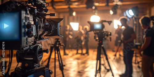  Professional video shoot in a well-lit studio with crew and high-end equipment creating a polished and cinematic production environment
