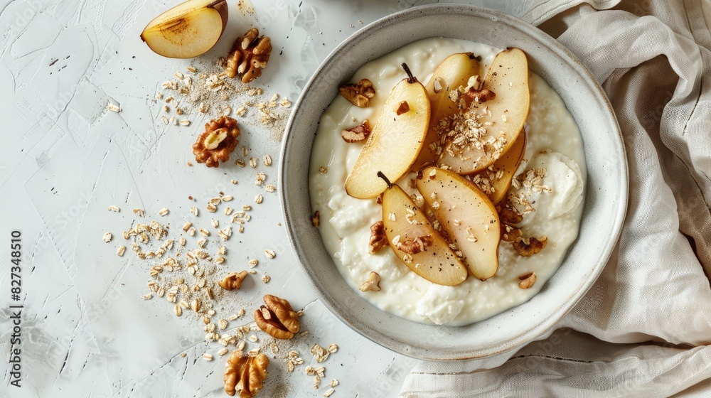 Toasted pears accompanied by walnuts and yogurt Toasted pears accompanied by walnuts and yogurt