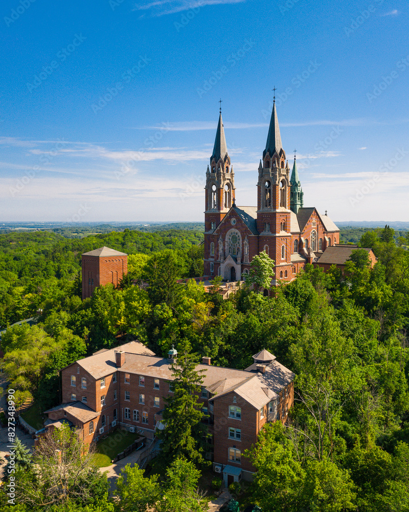 Aerial view of the scenic Basilica and National Shrine of Mary at the Holy Hill in Erin, Wisconsin Aerial view of the scenic Basilica and National Shrine of Mary at the Holy Hill in Erin, Wisconsin